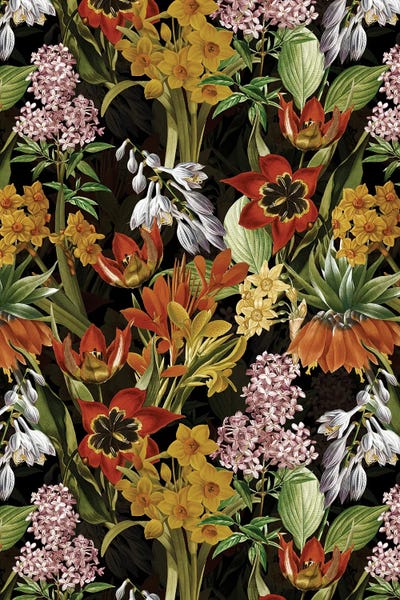 UtArt: Vintage Night Springflowers Garden by UtArt