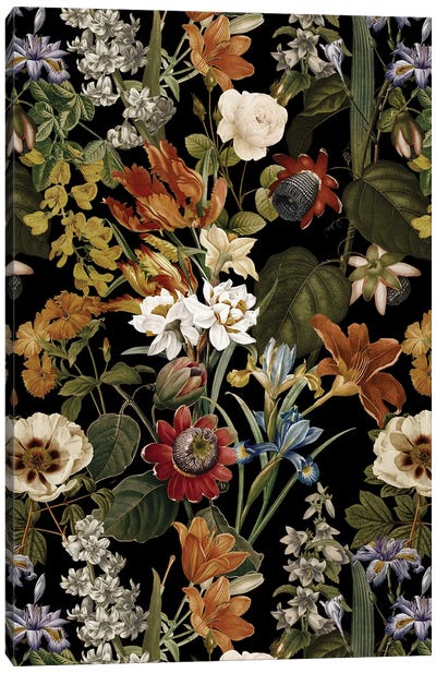 Vintage Springflowers Night Garden Canvas Art Print - Nature Renewal