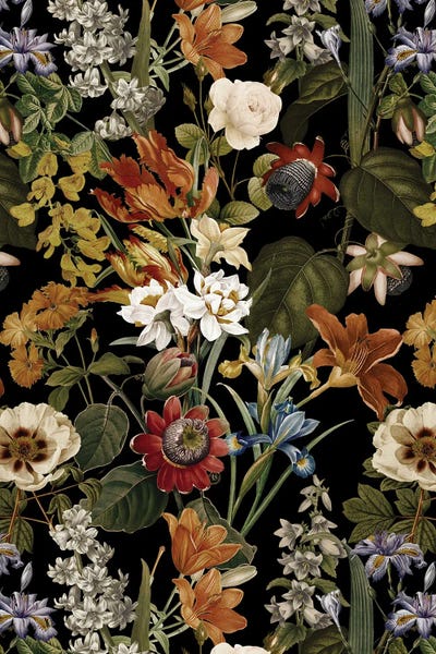 Vintage Springflowers Night Garden