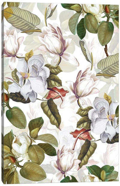 White Vintage Magnolia Garden Canvas Art Print - Magnolia Art