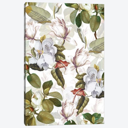 White Vintage Magnolia Garden Canvas Print #UTA330} by UtArt Canvas Art