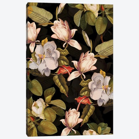 White Vintage Magnolia Night Garden Canvas Print #UTA331} by UtArt Canvas Artwork