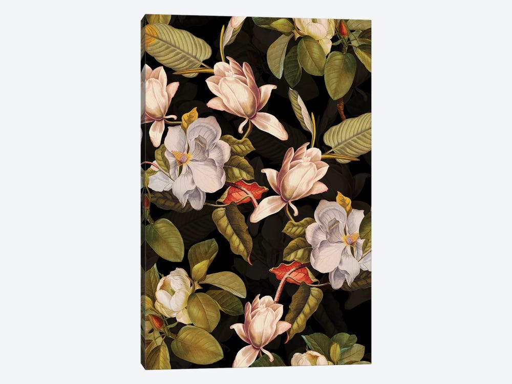 White Vintage Magnolia Night Garden by UtArt 1-piece Canvas Art Print