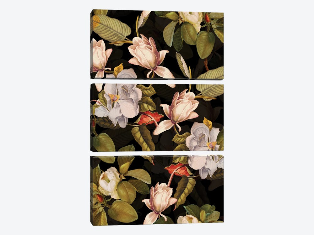 White Vintage Magnolia Night Garden by UtArt 3-piece Art Print