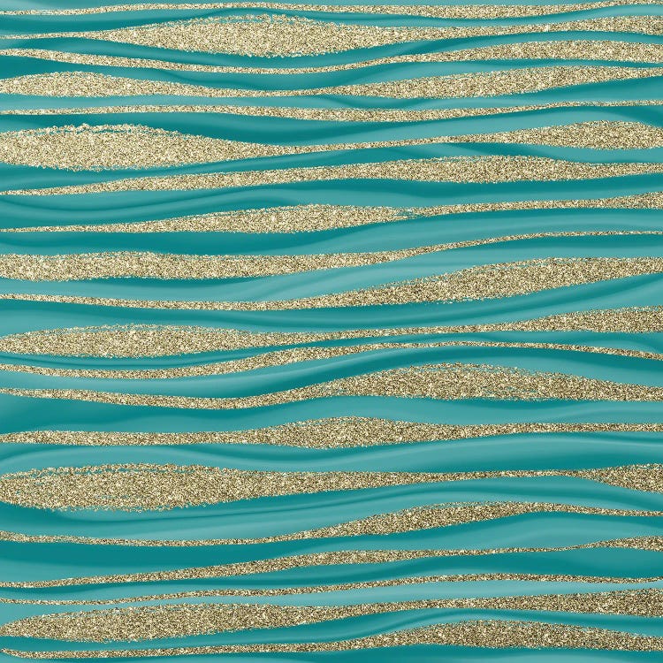 Turquoise And Gold Mermaid Faux Marble Waves