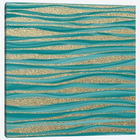 Turquoise And Gold Mermaid Faux Marble Waves Canvas Print #UTA334} by UtArt Art Print