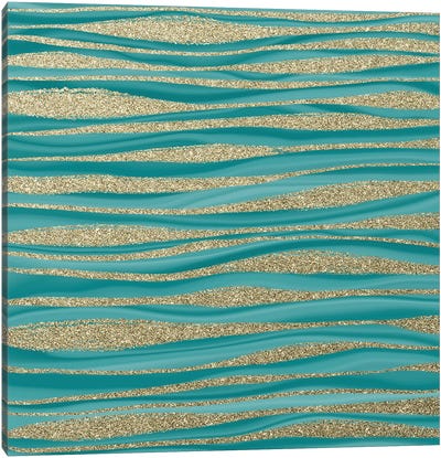 Turquoise And Gold Mermaid Faux Marble Waves Canvas Art Print - UtArt