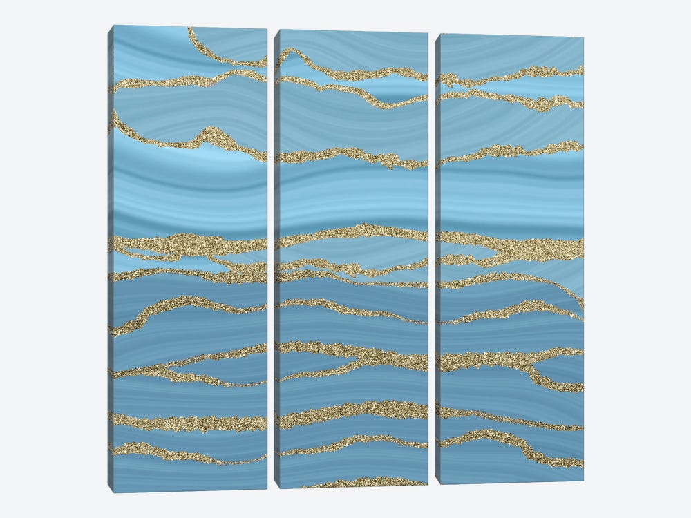 Baby Blue Mermaid Faux Marble Waves by UtArt 3-piece Canvas Art Print