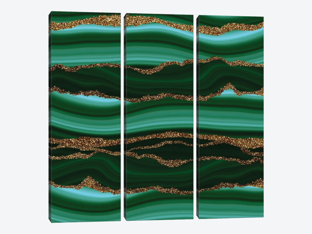 Malachite Mermaid Faux Marble Waves by UtArt 3-piece Art Print