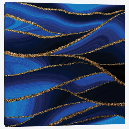 Ocean Blue Mermaid Faux Marble Waves Canvas Print #UTA339} by UtArt Canvas Artwork