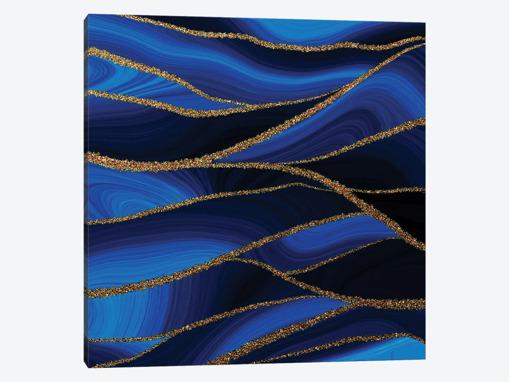 Ocean Blue Mermaid Faux Marble Waves by UtArt 1-piece Canvas Print