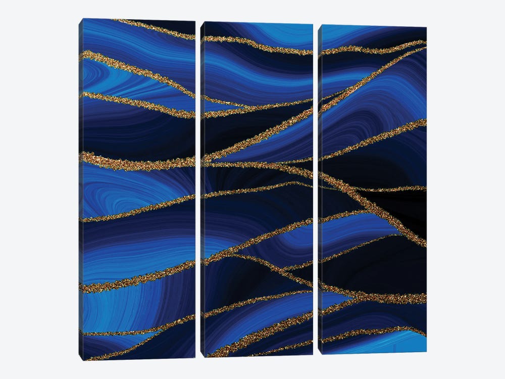 Ocean Blue Mermaid Faux Marble Waves by UtArt 3-piece Canvas Print