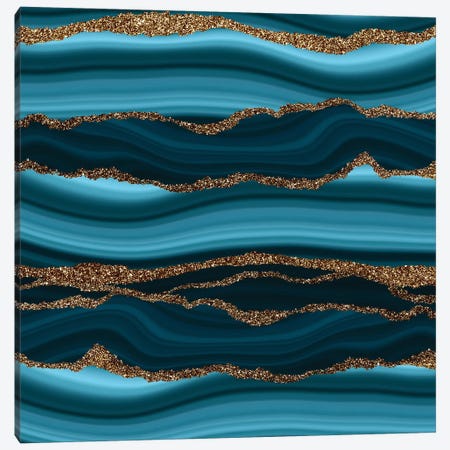 Turquoise Teal Mermaid Faux Marble Waves Canvas Print #UTA340} by UtArt Art Print