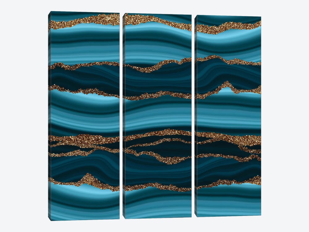 Turquoise Teal Mermaid Faux Marble Waves by UtArt 3-piece Canvas Print