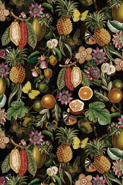 UtArt: Tropical Butterflies And Fruits Midnight Jungle by UtArt