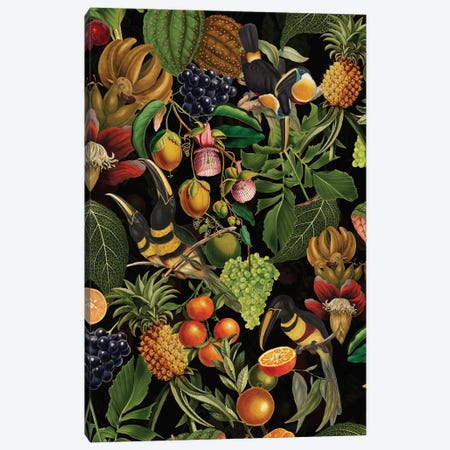 Tropical Toucan Birds And Fruits Midnight Jungle Canvas Print #UTA342} by UtArt Canvas Art Print