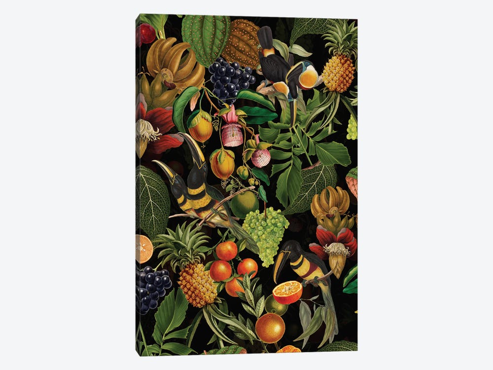 Tropical Toucan Birds And Fruits Midnight Jungle by UtArt 1-piece Art Print