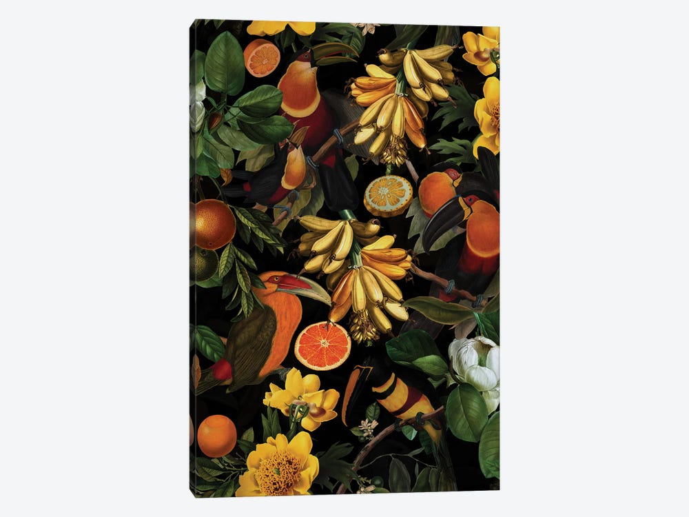 Exotic Toucan Birds And Fruits Midnight Jungle by UtArt 1-piece Art Print