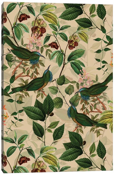 Tropical Birds And Branches Midnight Jungle Canvas Art Print - UtArt