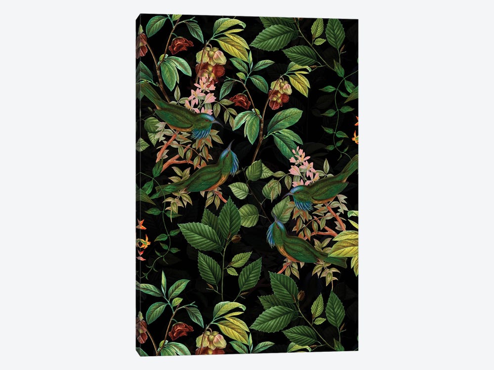 Tropical Birds And Flowers Midnight Jungle by UtArt 1-piece Canvas Print