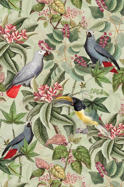 UtArt: Exotic Parrot Birds And Tropical Flowers Garden by UtArt