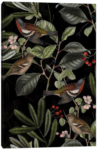 Birds And Fall Branches Midnight Garden Canvas Art Print - UtArt