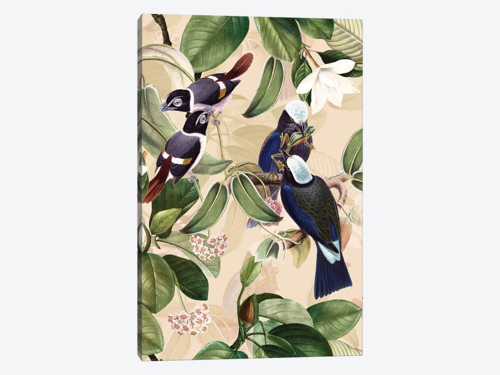Exotic Blue Birds And Tropical Magnolia Flowers Garden by UtArt 1-piece Canvas Print