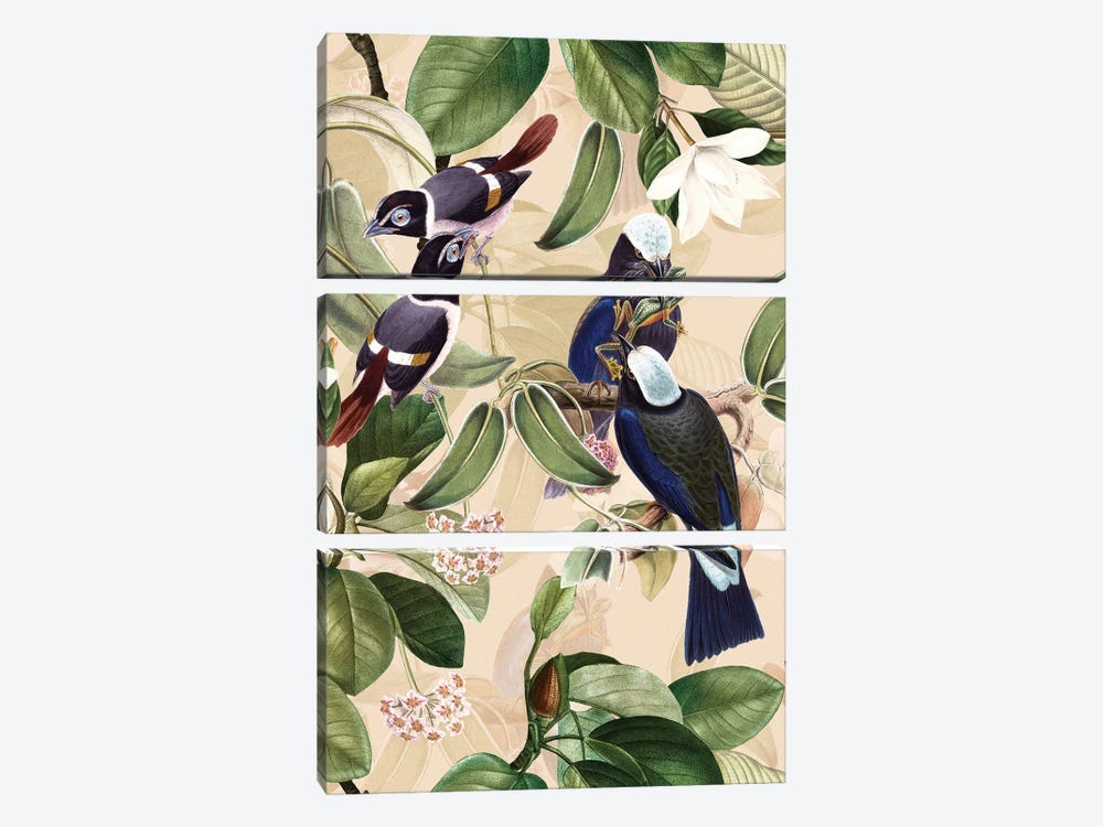 Exotic Blue Birds And Tropical Magnolia Flowers Garden by UtArt 3-piece Canvas Print