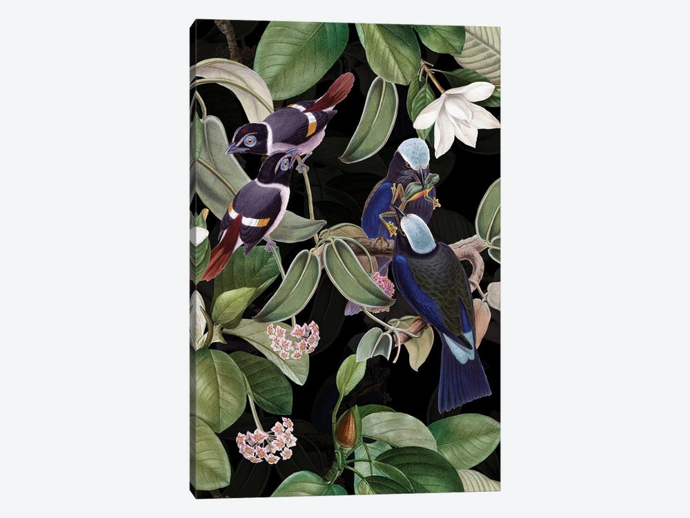 Exotic Blue Birds And Tropical Magnolia Flowers Midnight Garden by UtArt 1-piece Canvas Wall Art