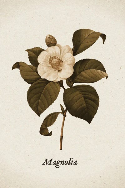 Magnolias: Vintage Illustration Magnolia II by UtArt