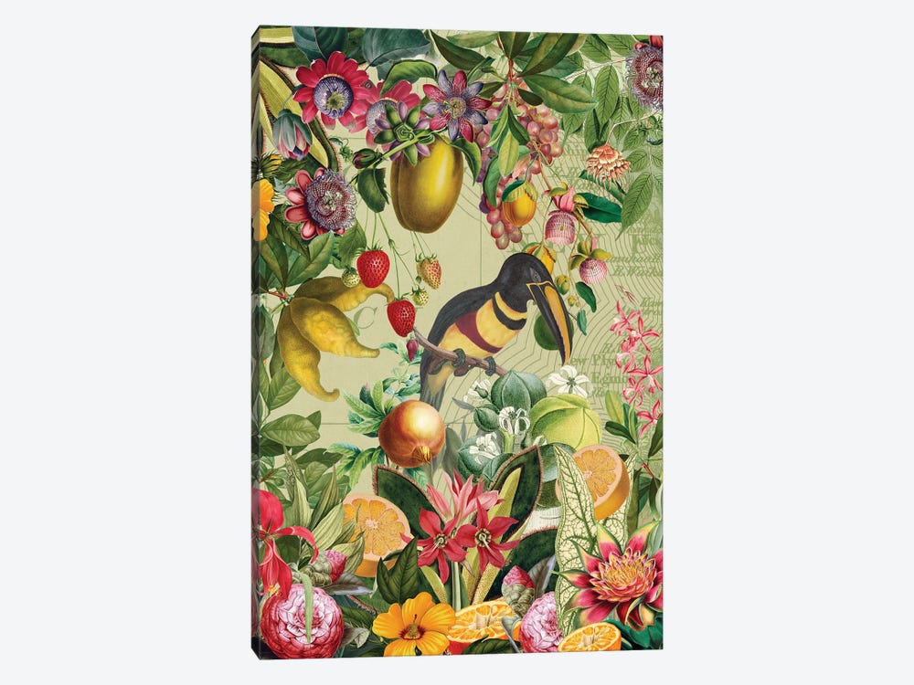 Vintage Toucan In Paradise Jungle by UtArt 1-piece Canvas Print
