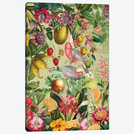 Exotic Vintage Cockatoos In Fruit And Flower Jungle Canvas Print #UTA363} by UtArt Art Print