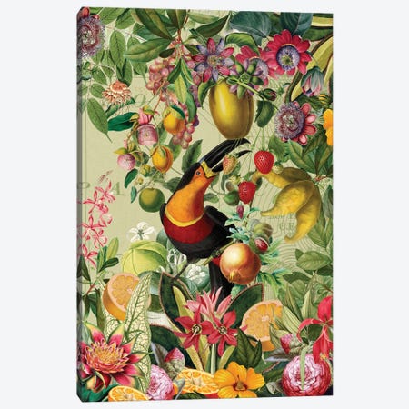 Vintage Toucan In Vintage Fruit And Flower Jungle Canvas Print #UTA364} by UtArt Canvas Art