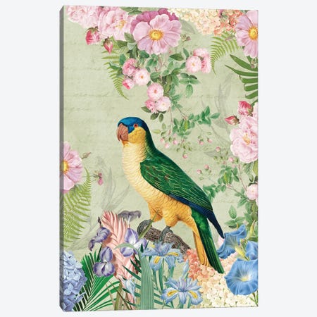 Vintage Parrot In Botanical Garden Canvas Print #UTA365} by UtArt Canvas Artwork