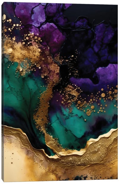 Gilded Aqua Canvas Art Print - Jewel Tone Abstracts