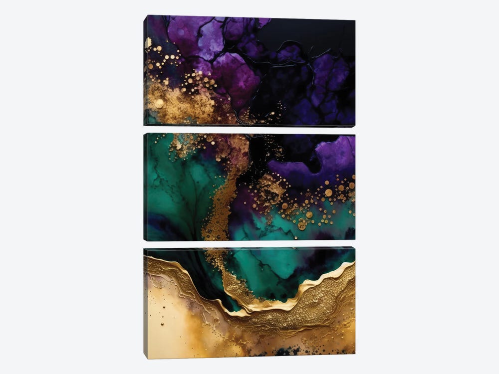 Gilded Aqua by UtArt 3-piece Canvas Art Print