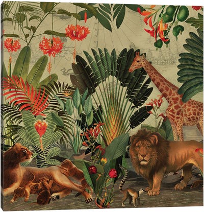 Nostalgic Jungle Canvas Art Print - Wild Cat Art