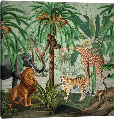 Vintage Jungle Canvas Art Print - Green Art