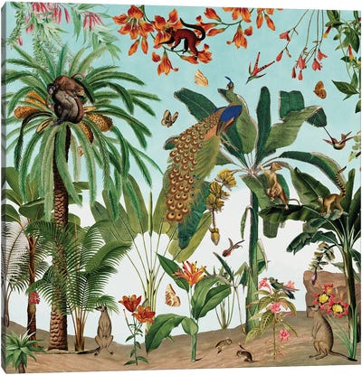 Nostalgic Jungle With Animals Canvas Art Print - Primate Art