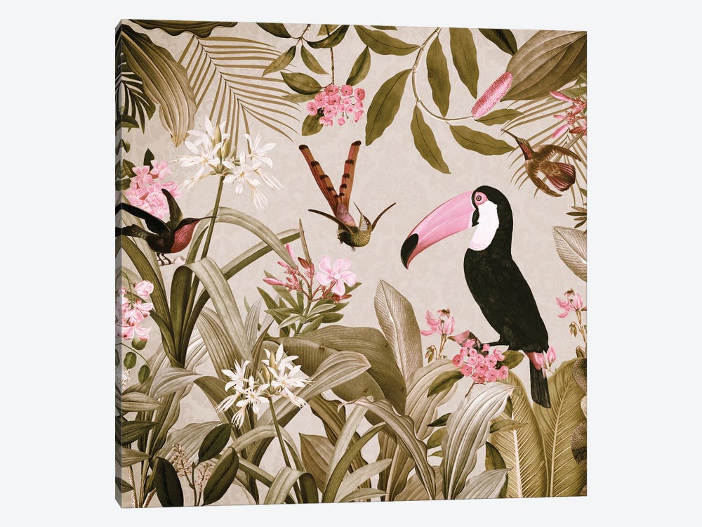 Toucan In Vintage Rainforest by UtArt 1-piece Canvas Art Print