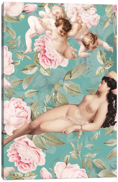 Antique Sleeping Venus In Roses Garden Canvas Art Print - Granny Chic