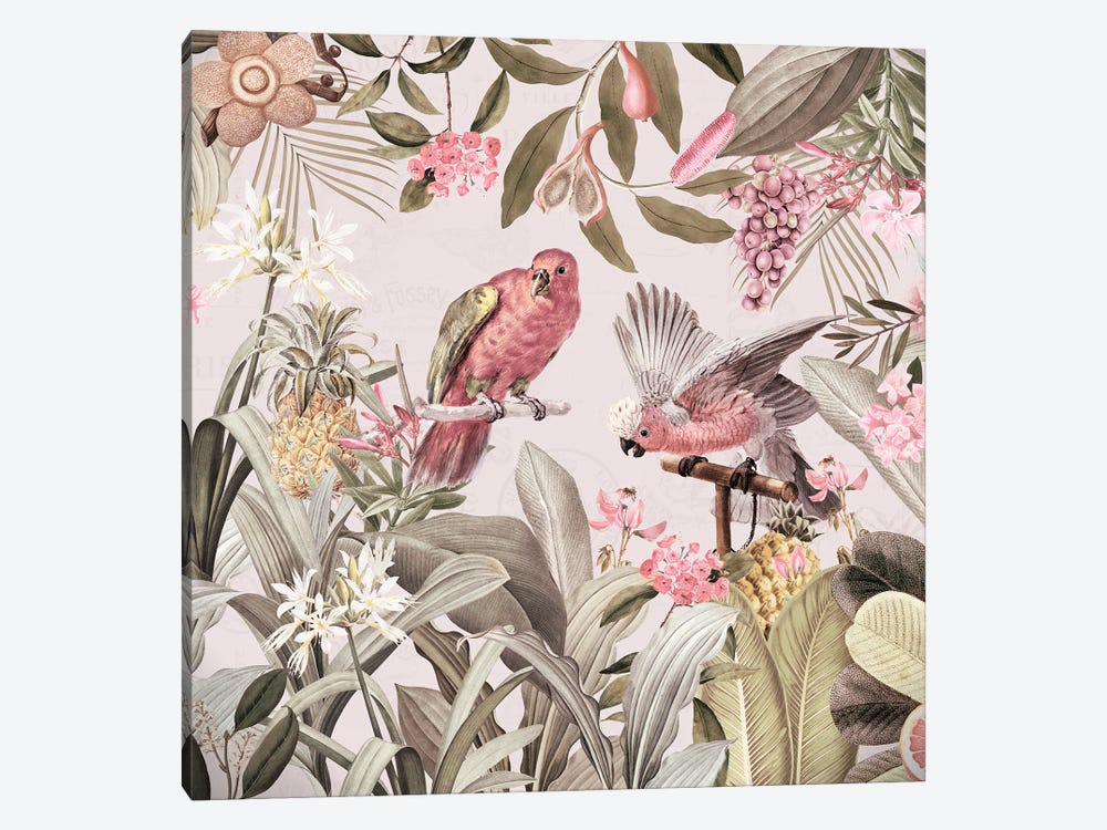 Colorful Parrots In Vintage Rainforest by UtArt 1-piece Canvas Art
