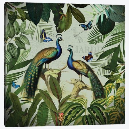 Peacocks In Tropical Rainforest Canvas Print #UTA404} by UtArt Art Print