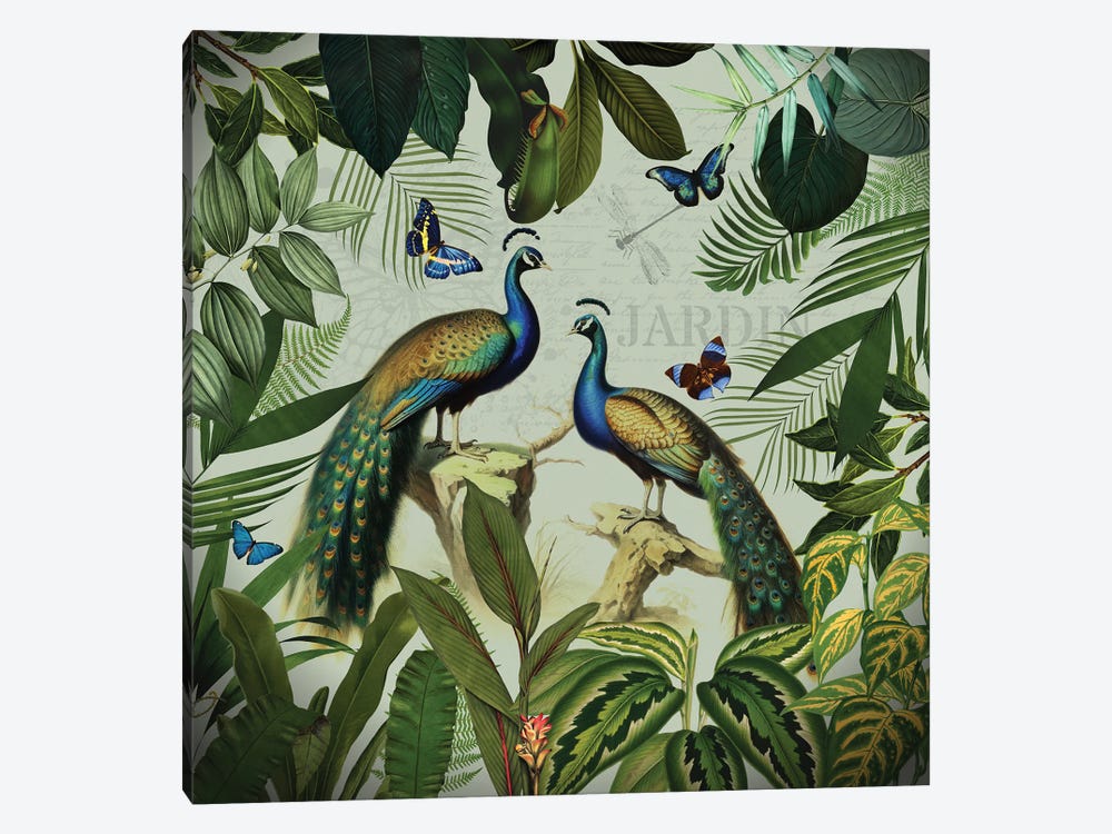 Peacocks In Tropical Rainforest by UtArt 1-piece Canvas Artwork