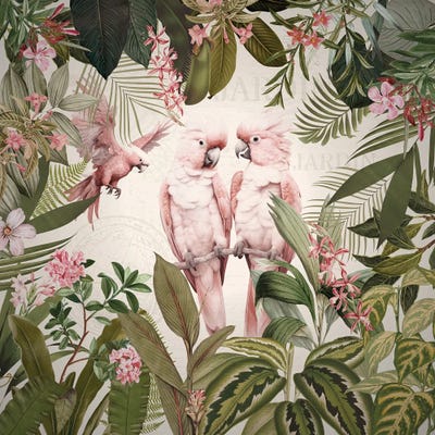 Pink Cockatoos In Rainforest by UtArt framed wall art