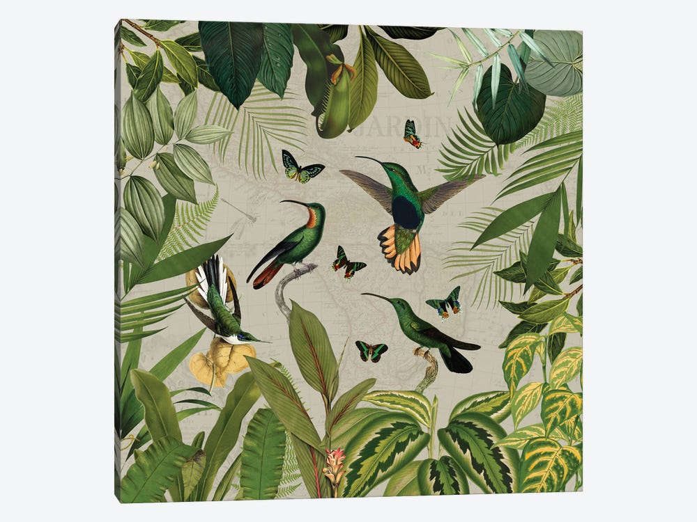 Nostalgic Hummingbirds In Rainforest by UtArt 1-piece Canvas Wall Art