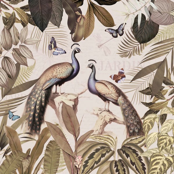 Peacocks: Peacocks In Vintage Rainforest by UtArt