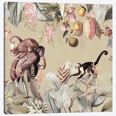 Happy Monkeys In Nostalgic Jungle Canvas Print #UTA408} by UtArt Canvas Wall Art