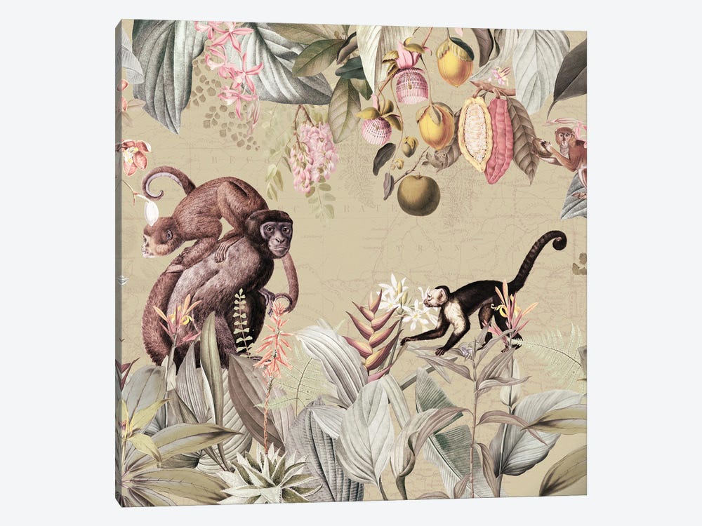 Happy Monkeys In Nostalgic Jungle by UtArt 1-piece Canvas Wall Art