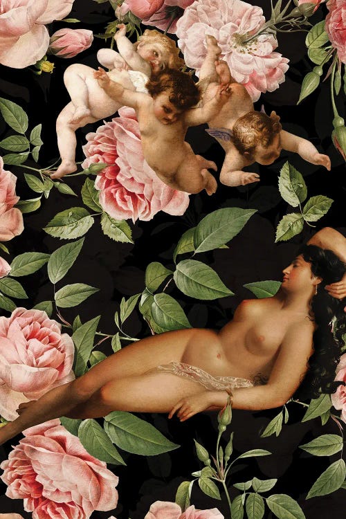 Antique Sleeping Venus In Roses Night Garden